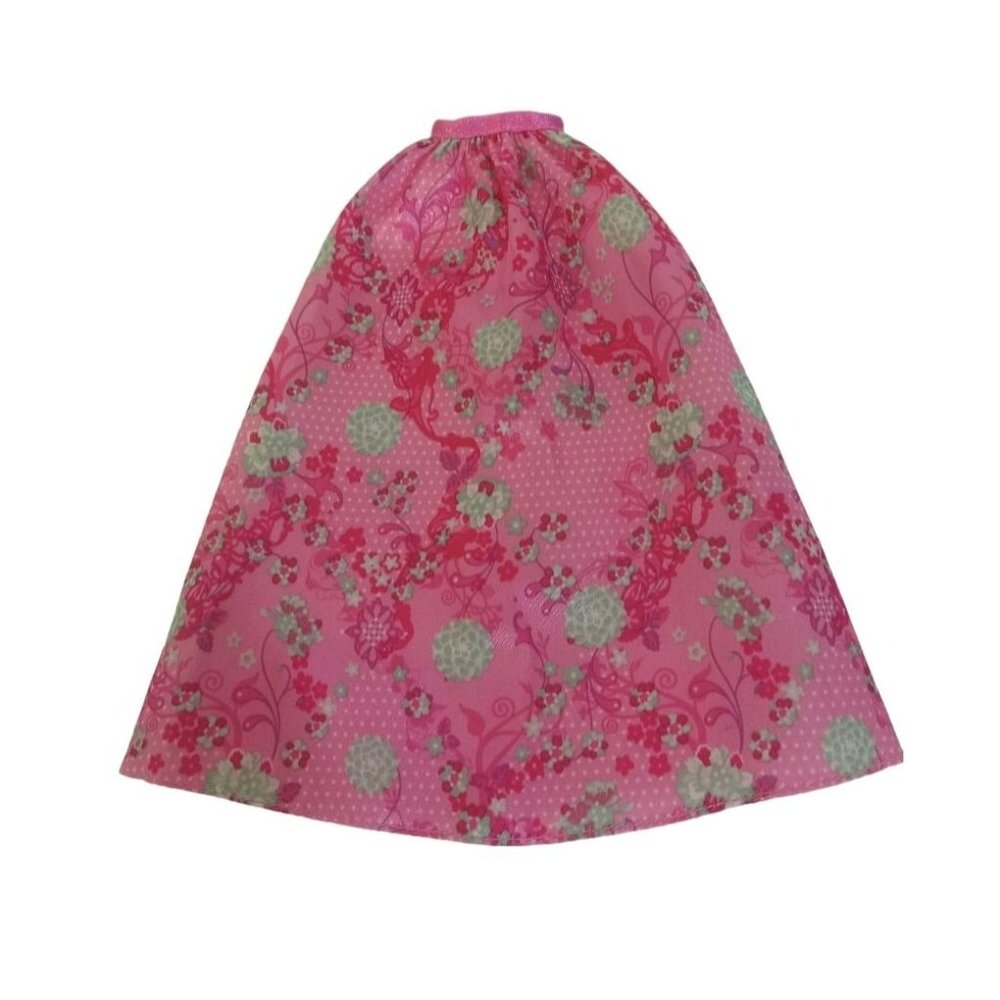Mattel Barbie Doll Maxi Skirt Pink Green 8 In Floral Print Wide Flare Bottom VTG